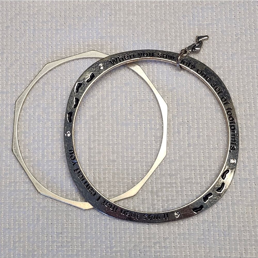 Silver Inspirational Bangle Set, Footprints In The Sand